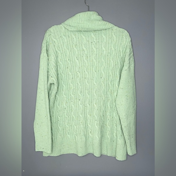 Talbots Sweater Womens XL Green Cable Knit Cowl Turtleneck Cotton Blend Casual - Picture 2 of 9